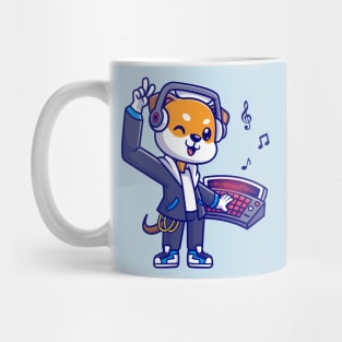 Cute Shiba Inu Dog DJ Playing Music Cartoon Mug